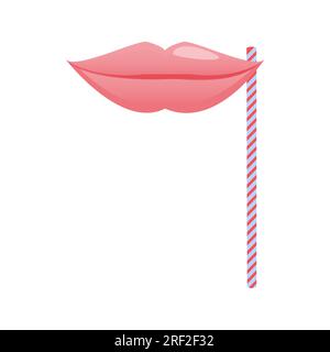 Party lip face mask on striped stick icon Stock Vector