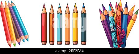 vector colorful art crayons. colorful drawing pencil sets. colorful pencil sets for art vector illustration on white background Stock Vector