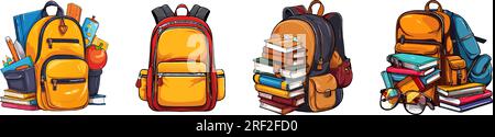 vector backbag sets. student school bags. colorful rucksucks vector illustration on white background Stock Vector