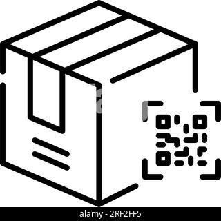 Shipment box with qr-code. Identification tracking code on a parcel. Pixel perfect, editable stroke Stock Vector