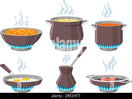 https://l450v.alamy.com/450v/2rf2htt/kitchen-utensils-on-gas-stove-set-2rf2htt.jpg