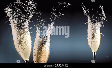 Celebration theme with splashing champagne Stock Photo