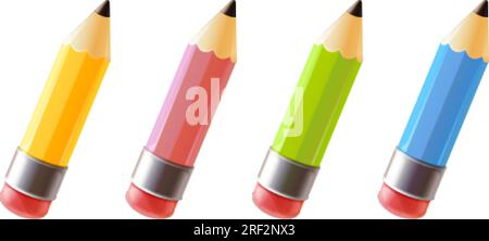 Set of Colourful Simple Thick Pencils, Isolated, Vector