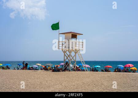 Lifeguard on Duty at Vera Beach on a Hot Sunny day in July, Almeria province, Andalusia, Spain Stock Photo