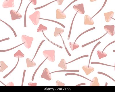 Seamless pattern with mushrooms on a white background. Long stem mushroom. Hallucinogen and psychedelic mushrooms. Poisonous mushrooms. Design for pos Stock Vector