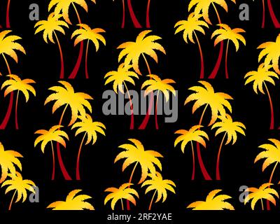 Gradient palm trees seamless pattern. Yellow-gold palm trees on a black background. Summer time, wallpaper with tropical pattern. Design for printing Stock Vector