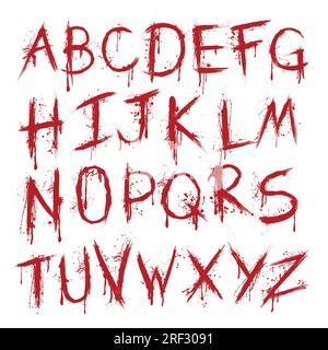 Blood splash lines English letters alphabet Stock Vector