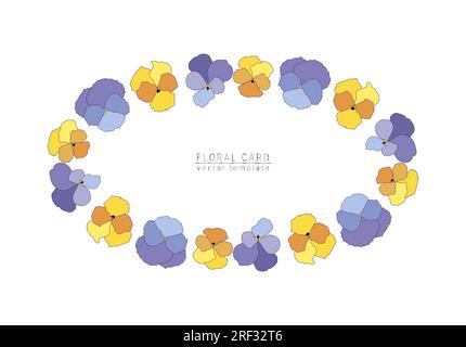 Vector frame of spring bright flowers pansies, floral wreath of cute colorful violets Stock Vector