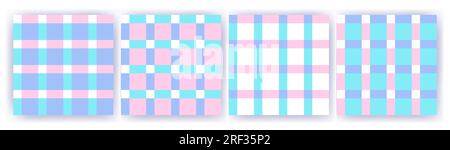Vichy seamless pattern set in pastel colors for pink doll. Gingham design Birthday, Easter holiday textile decorative. Vector check plaid patterns for Stock Vector