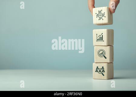 Assembled wooden cubes on the topic of the application of artificial ...