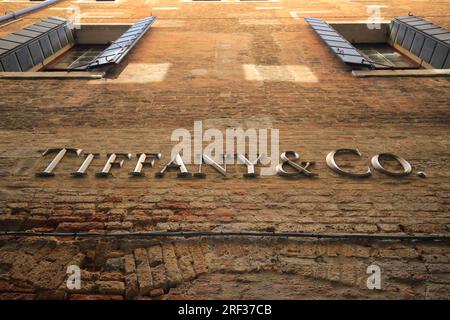 Logo Tiffany & Co. on the old wall in Venice Stock Photo