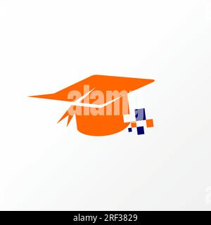 Logo design graphic concept creative abstract premium vector stock fast 3D graduation hat with tech symbol. Related education technology delivery move Stock Vector