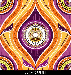 African wax or Ankara vector seamless pattern, Batic textile design with floral mandalas - traditional ornament from Kenya, West and Central Africa Stock Vector