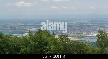 aerial view around the Haut-Koenigsbourg Castle, a historic castle located in a area named 'Alsace' in France Stock Photo