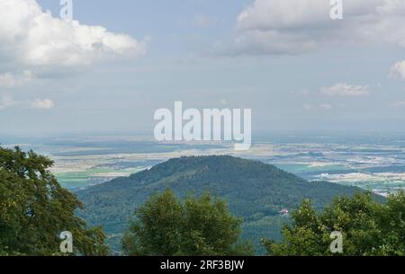 aerial view around the Haut-Koenigsbourg Castle, a historic castle located in a area named 'Alsace' in France Stock Photo