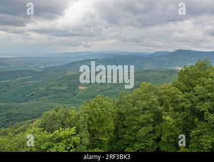 aerial view around the Haut-Koenigsbourg Castle, a historic castle located in a area named 'Alsace' in France Stock Photo