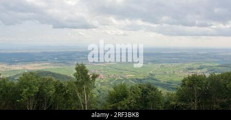 aerial view around the Haut-Koenigsbourg Castle, a historic castle located in a area named 'Alsace' in France Stock Photo