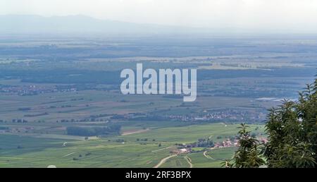 aerial view around the Haut-Koenigsbourg Castle, a historic castle located in a area named 'Alsace' in France Stock Photo