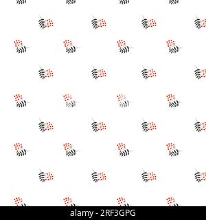 Rowan berry seamless autumn pattern on white background. Vector flat illustration for design, print, textile, fabric, wallpapers Stock Vector