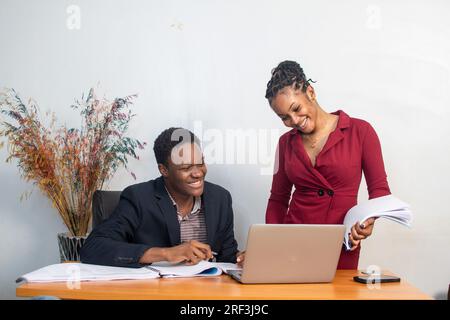 two african business colleagues working together in office Stock Photo
