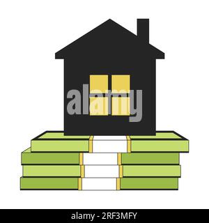 House on cash flat line concept vector spot illustration Stock Vector
