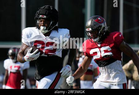 Tampa Bay Buccaneers safety Kaevon Merriweather (26) defends in the  secondary during an NFL preseason football game against the Baltimore Ravens,  Saturday, Aug. 26, 2023, in Tampa, Fla. (AP Photo/Peter Joneleit Stock