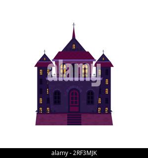 Halloween castle house isolated. Dark palace star architecture. Flat cartoon vector illustration Stock Vector