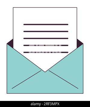 Letter in opened envelope flat line color isolated vector object Stock Vector