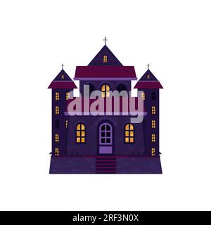 Halloween castle house isolated. Dark palace star architecture. Flat cartoon vector illustration Stock Vector