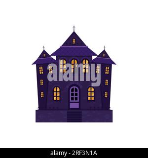 Halloween castle house isolated. Dark palace star architecture. Flat cartoon vector illustration Stock Vector