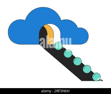 Spheres rolling out surreal cloud flat line color isolated conceptual clipart Stock Vector