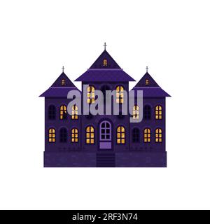 Halloween castle house isolated. Dark palace star architecture. Flat cartoon vector illustration Stock Vector
