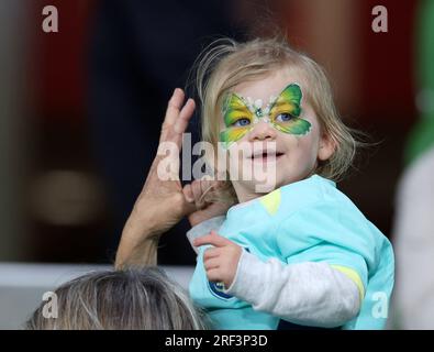 Melbourne, Australia. 31st July, 2023. A child is seen before the Group B match between Canada and Australia at the 2023 FIFA Women's World Cup in Melbourne, Australia, July 31, 2023. Credit: Ding Xu/Xinhua/Alamy Live News Stock Photo