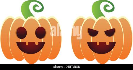 Halloween pumpkin icons. Vector set. Autumn symbol. Flat design. Halloween scary pumpkin with smile, happy face. Orange squash silhouette isolated Stock Vector