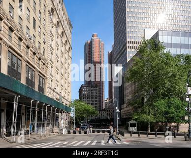 View of Foley Square, a street intersection in the Civic Center of Lower Manhattan, New York City, featuring Thomas Paine Park Stock Photo