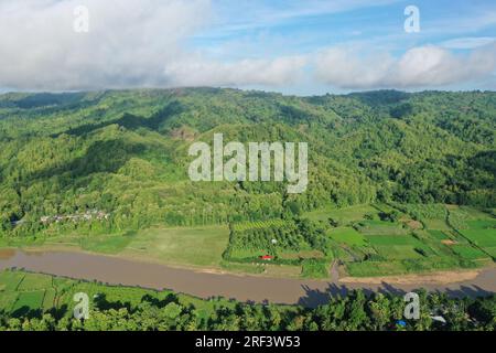 Khagrachhari, Bangladesh - July 22, 2023: The Bird's-eye view of Khagrachhari District at the Chittagong Hill Tracts area in Bangladesh. Stock Photo