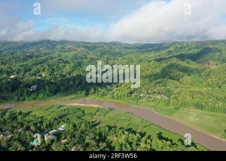 Khagrachhari, Bangladesh - July 22, 2023: The Bird's-eye view of Khagrachhari District at the Chittagong Hill Tracts area in Bangladesh. Stock Photo