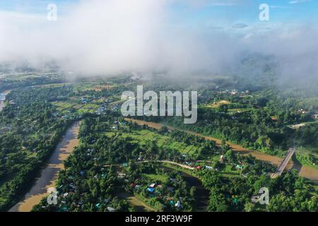 Khagrachhari, Bangladesh - July 22, 2023: The Bird's-eye view of Khagrachhari District at the Chittagong Hill Tracts area in Bangladesh. Stock Photo