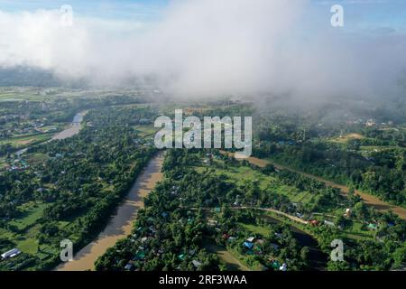 Khagrachhari, Bangladesh - July 22, 2023: The Bird's-eye view of Khagrachhari District at the Chittagong Hill Tracts area in Bangladesh. Stock Photo