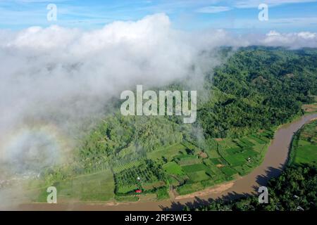 Khagrachhari, Bangladesh - July 22, 2023: The Bird's-eye view of Khagrachhari District at the Chittagong Hill Tracts area in Bangladesh. Stock Photo