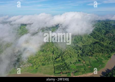 Khagrachhari, Bangladesh - July 22, 2023: The Bird's-eye view of Khagrachhari District at the Chittagong Hill Tracts area in Bangladesh. Stock Photo