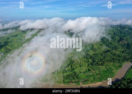 Khagrachhari, Bangladesh - July 22, 2023: The Bird's-eye view of Khagrachhari District at the Chittagong Hill Tracts area in Bangladesh. Stock Photo