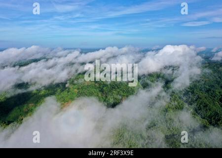 Khagrachhari, Bangladesh - July 22, 2023: The Bird's-eye view of Khagrachhari District at the Chittagong Hill Tracts area in Bangladesh. Stock Photo