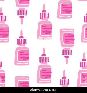 Vector seamless pattern of hand drawn doodle sketch oil essence pink bottle isolated on white background. Vector illustration Stock Vector