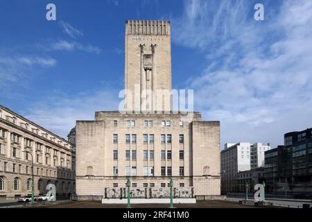 George's Dock Building (1931-1934), an Art Deco Building designed by Herbert Rowse, on the Pier Head & Waterfront of Liverpool Stock Photo