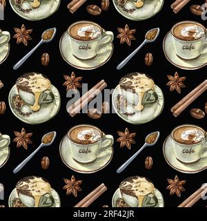 Watercolor coffee and milk patterns set Stock Photo