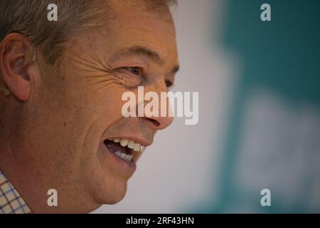 Nigel Farage, Member of European Parliament and leader of the Brexit Party, at event for the forthcoming Parliamentary elections, at a party rally, held in Workington, England, on 6 November 2019. Stock Photo