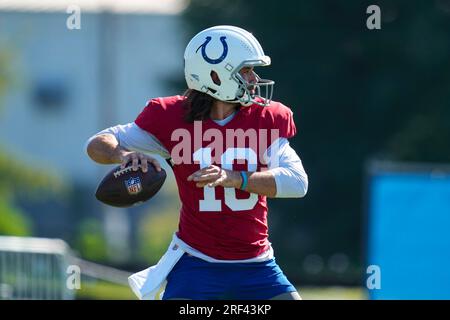 Indianapolis Colts quarterback Anthony Richardson throws at NFL team's  football training camp in Westfield, Ind., Saturday, July 29, 2023. (AP  Photo/Michael Conroy Stock Photo - Alamy