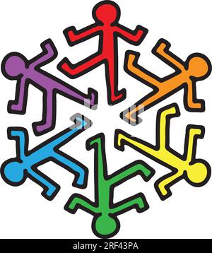 vector graphic featuring a vibrant group of people dancing on one foot, representing togetherness and eco-consciousness Stock Vector