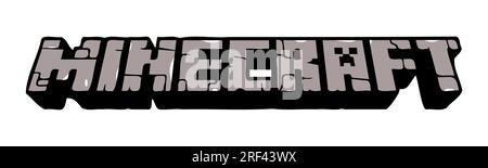 Vector logo of the video game Minecraft. Steam application. Mojang Studios, Xbox Game Studios, Telltale, Sony Interactive Entertainment. Moba genre. E Stock Vector